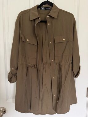 Zara Olive Green Utility Jacket with Drawstring Waist